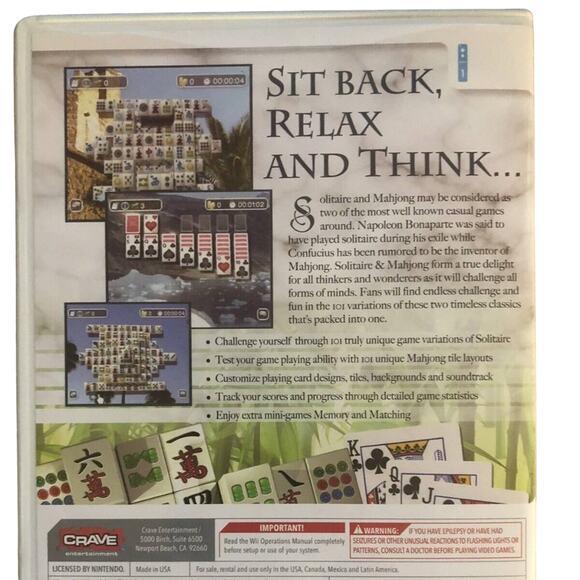 Solitaire & Mahjong (Nintendo Wii, 2009) Puzzle Game - Picture 3 of 6